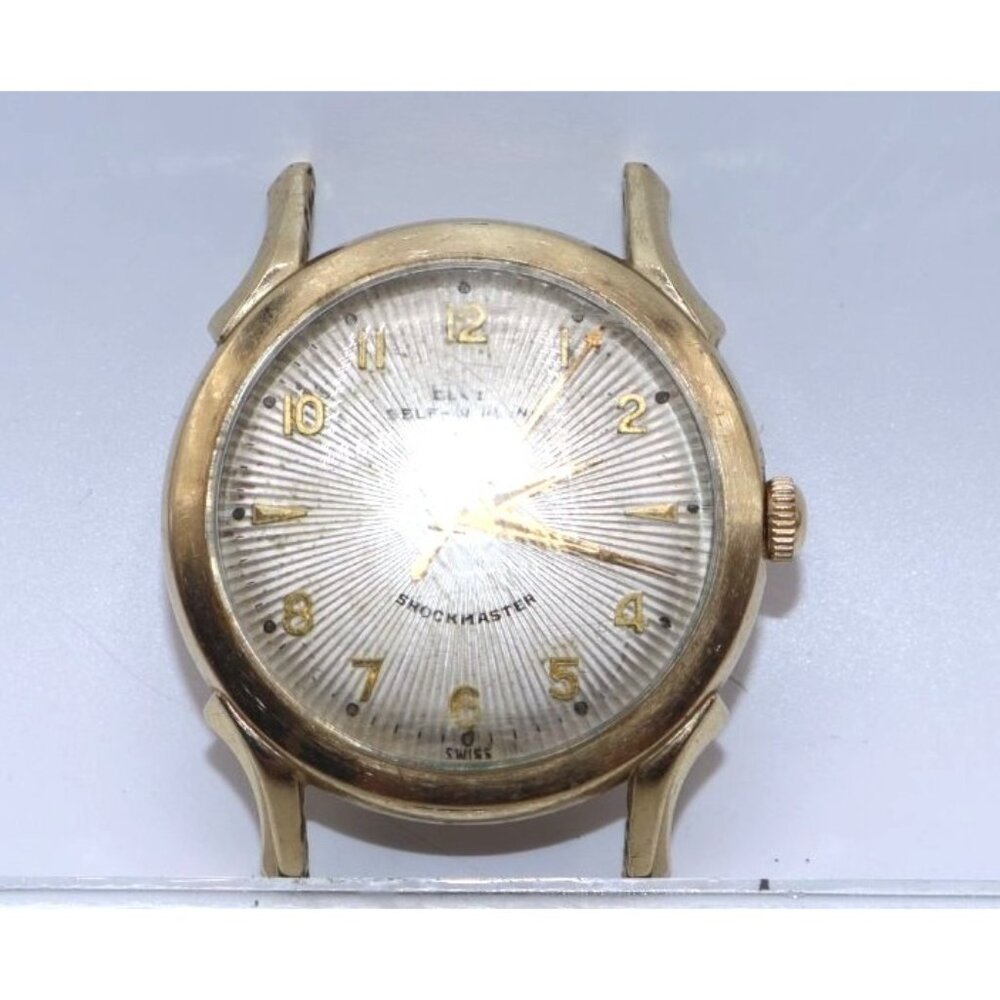 Elgin Shockmaster Gold-Tone Watch Case Sunburst Dial Swiss Self-Winding Feature